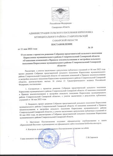 Прстановление № 19 от 11 05 2022