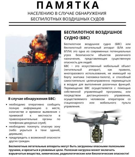 ПАМЯТКА населению в случае обнаружения беспилотных воздушных судов