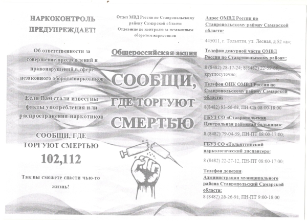 Памятка: наркоконтроль